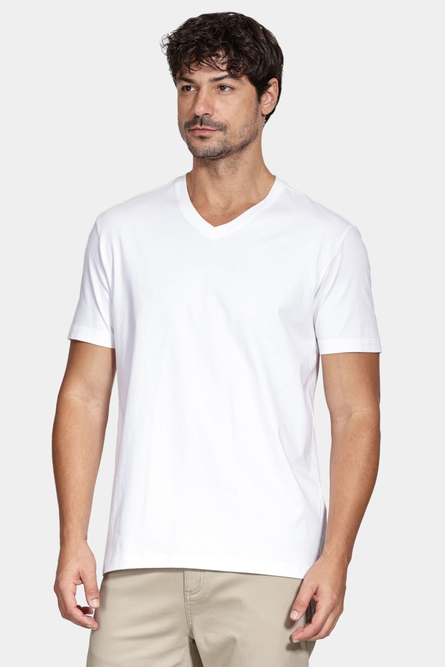 Camiseta  Manga Curta Básica Gola v Branco — foto 1 de 5
