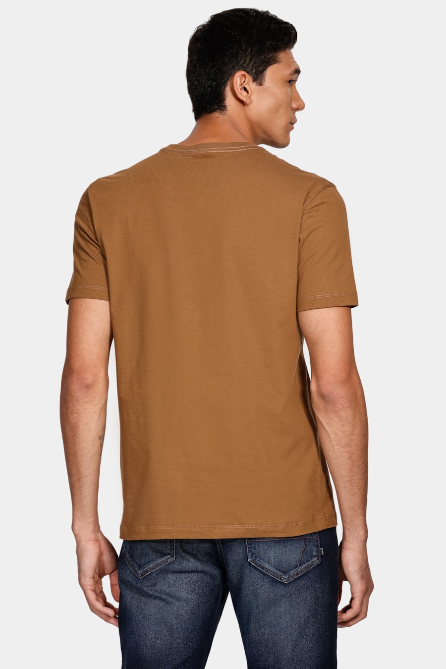Camiseta  Manga Curta Básica Gola v Cáqui Mascavo — foto 4 de 4