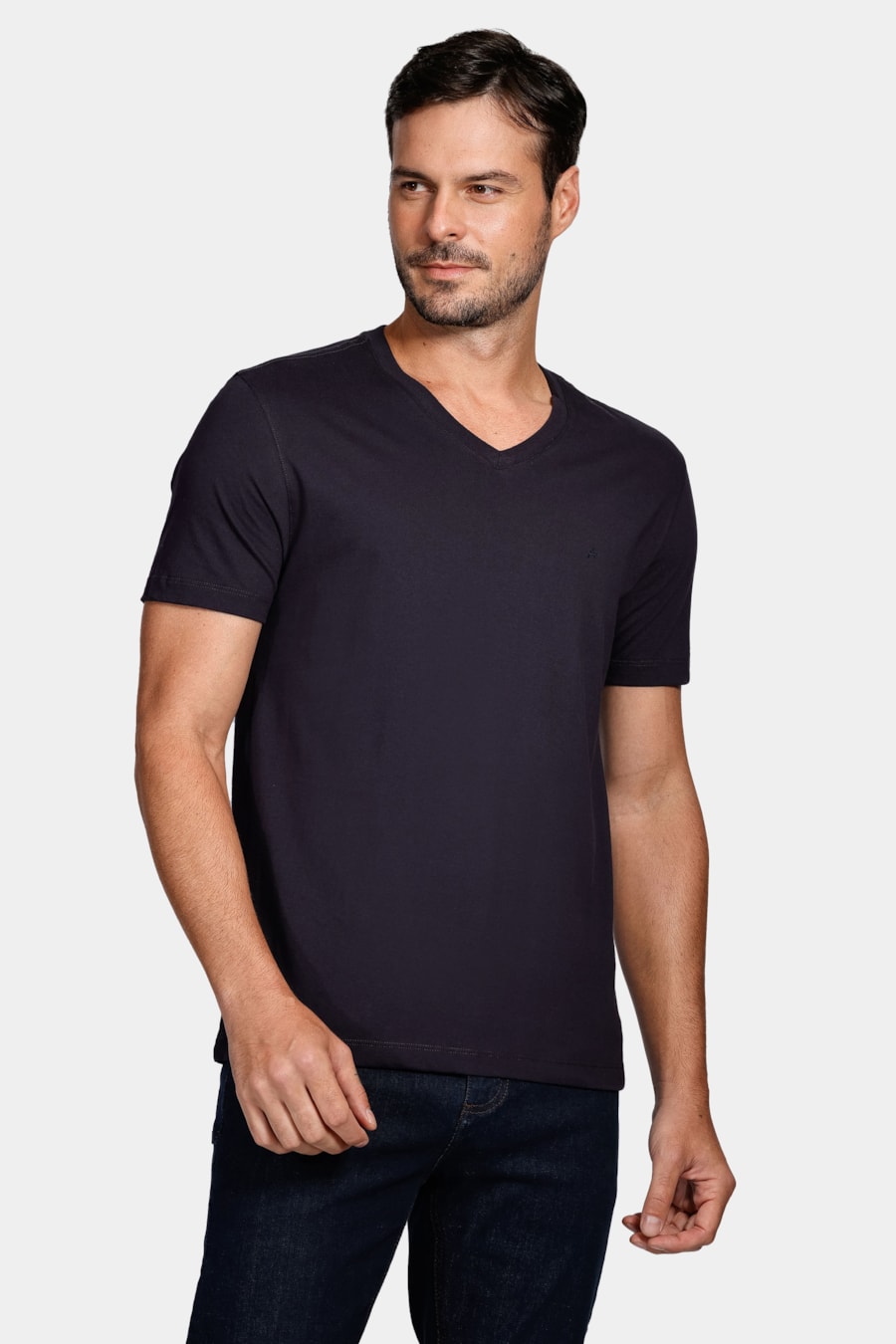 Camiseta Manga Curta Básica Gola v Marinho — foto 1 de 5