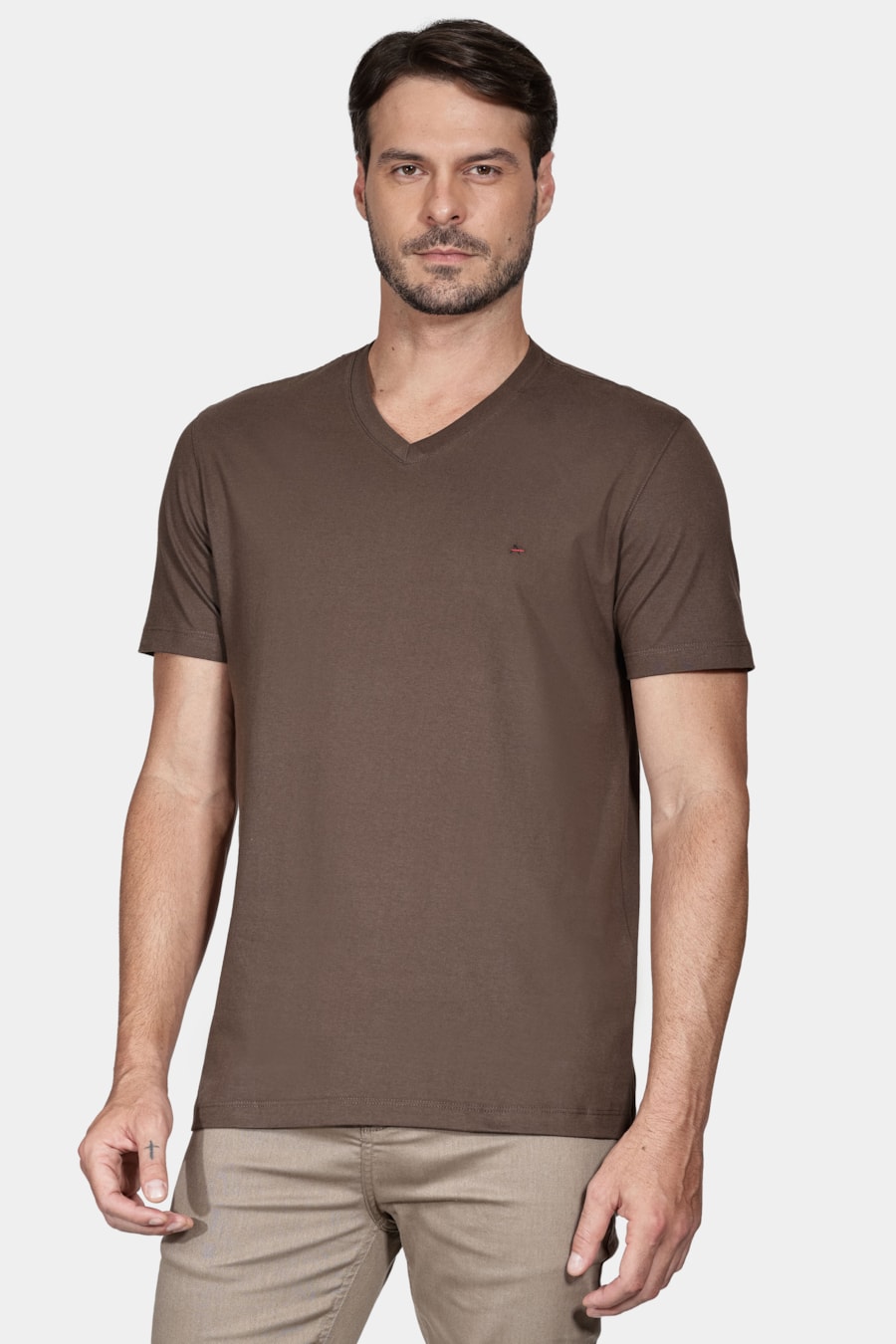 Camiseta Manga Curta Básica Gola v Verde Militar — foto 1 de 6