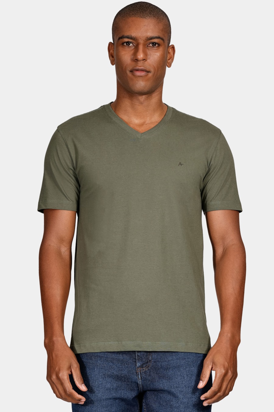 Camiseta Manga Curta Básica Gola v Verde Militar — foto 1 de 4