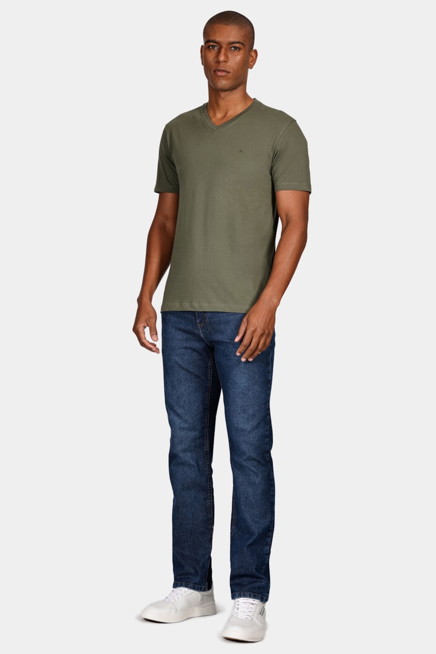 Camiseta  Manga Curta Básica Gola v Verde Militar — foto 2 de 4