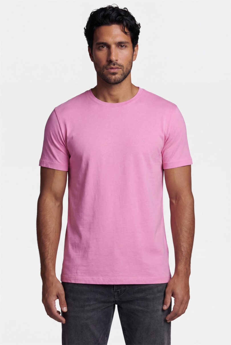 Camiseta Manga Curta Básica Rosa Hibisco