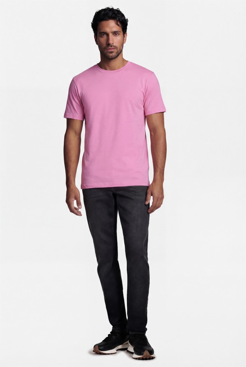 Camiseta Manga Curta Básica Rosa Hibisco