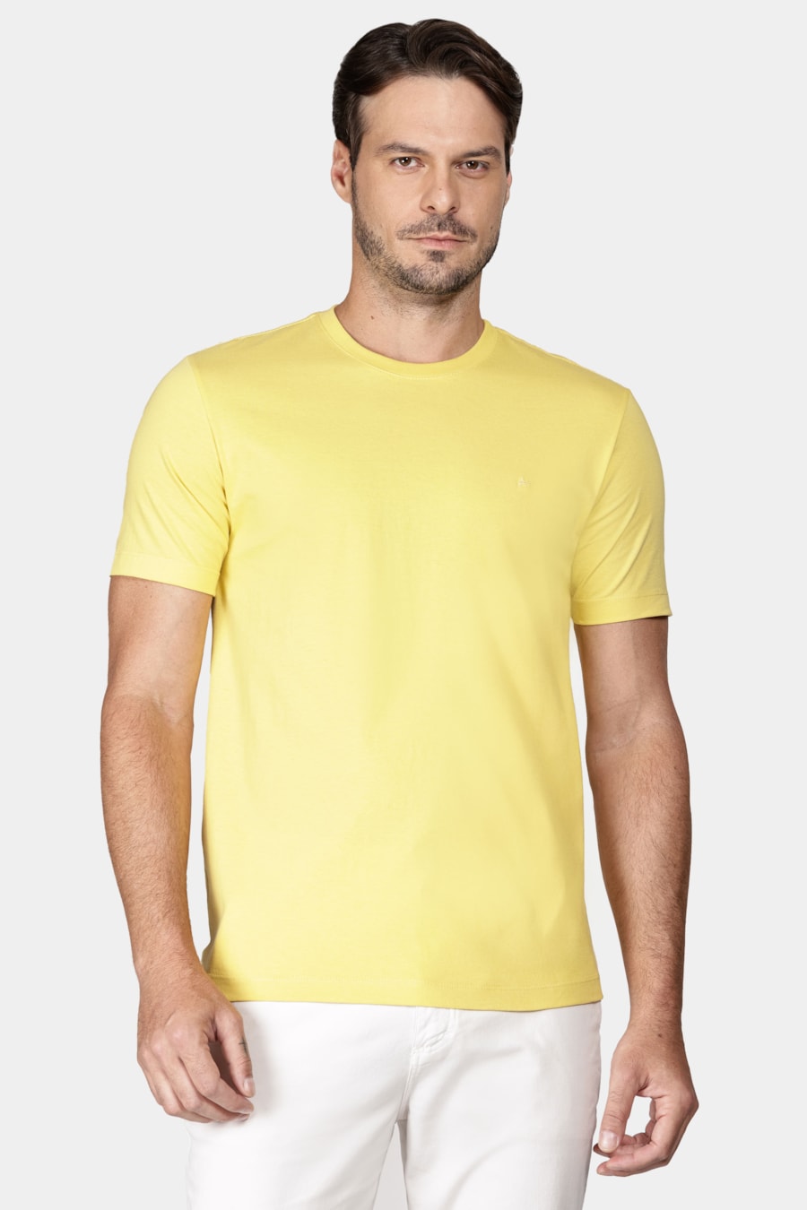 Camiseta Manga Curta Bordado Básica Amarelo Claro — foto 1 de 5