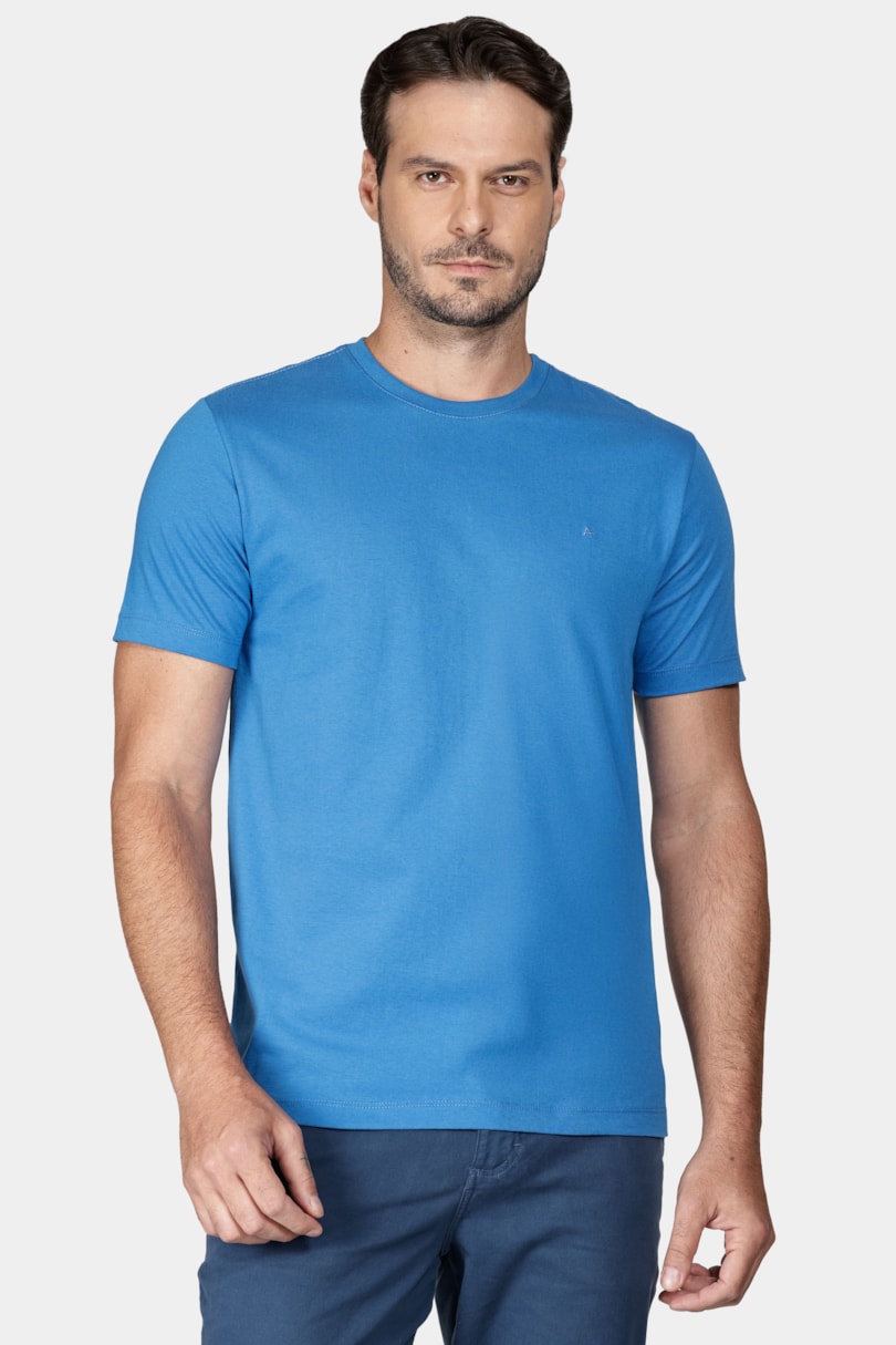 Camiseta Manga Curta Bordado Básica Azuk Cobalto