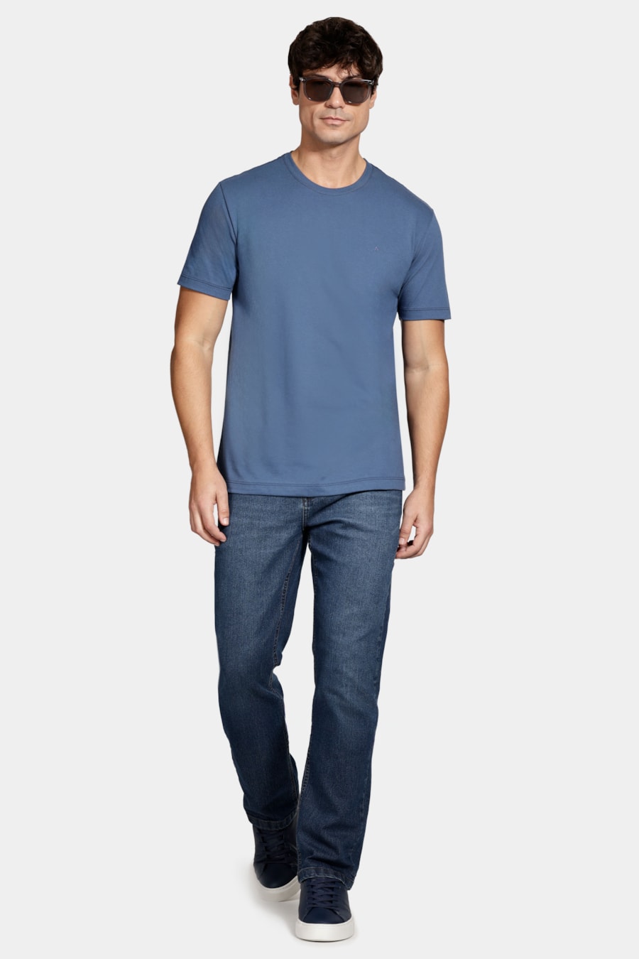 Camiseta Manga Curta Bordado Básica Azul Jeans — foto 2 de 5