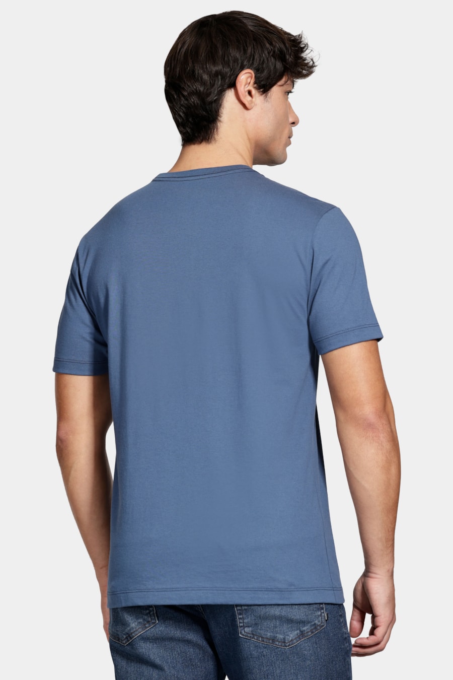 Camiseta Manga Curta Bordado Básica Azul Jeans — foto 4 de 5