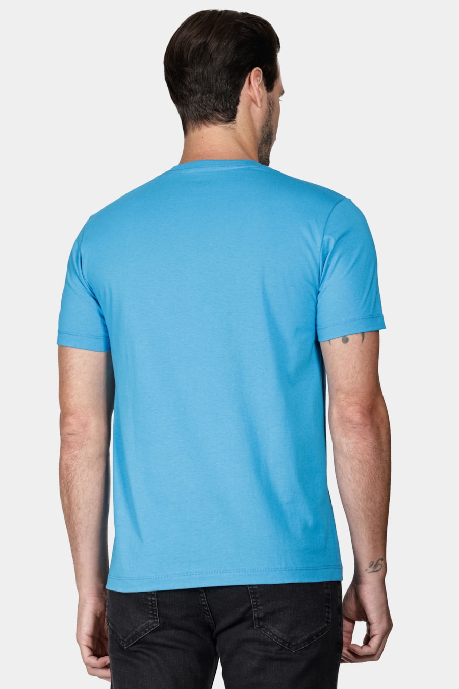 Camiseta Manga Curta Bordado Básica Azul Piscina — foto 4 de 5
