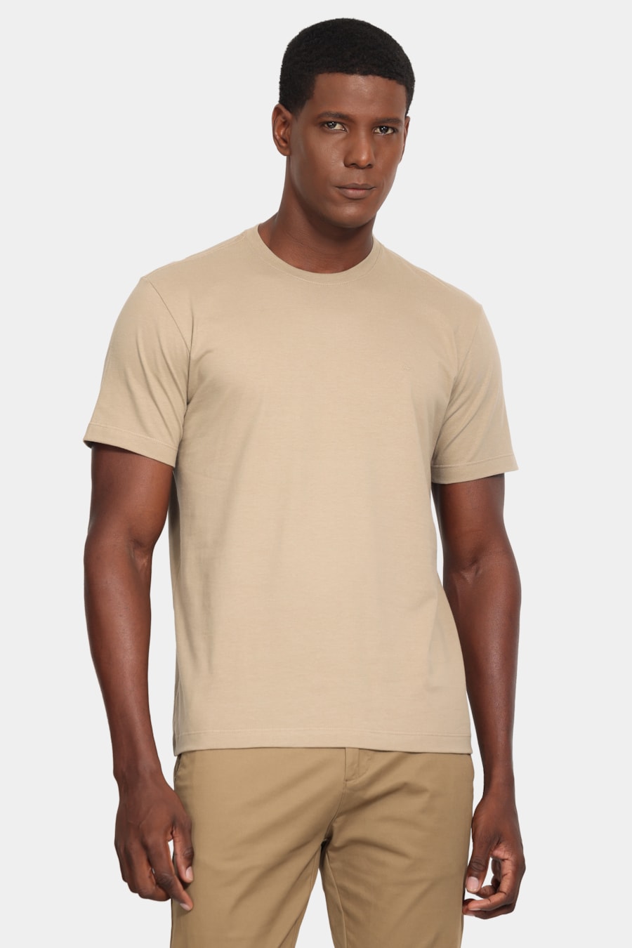 Camiseta Manga Curta Bordado Básica Caqui Mascavo 114 — foto 1 de 5