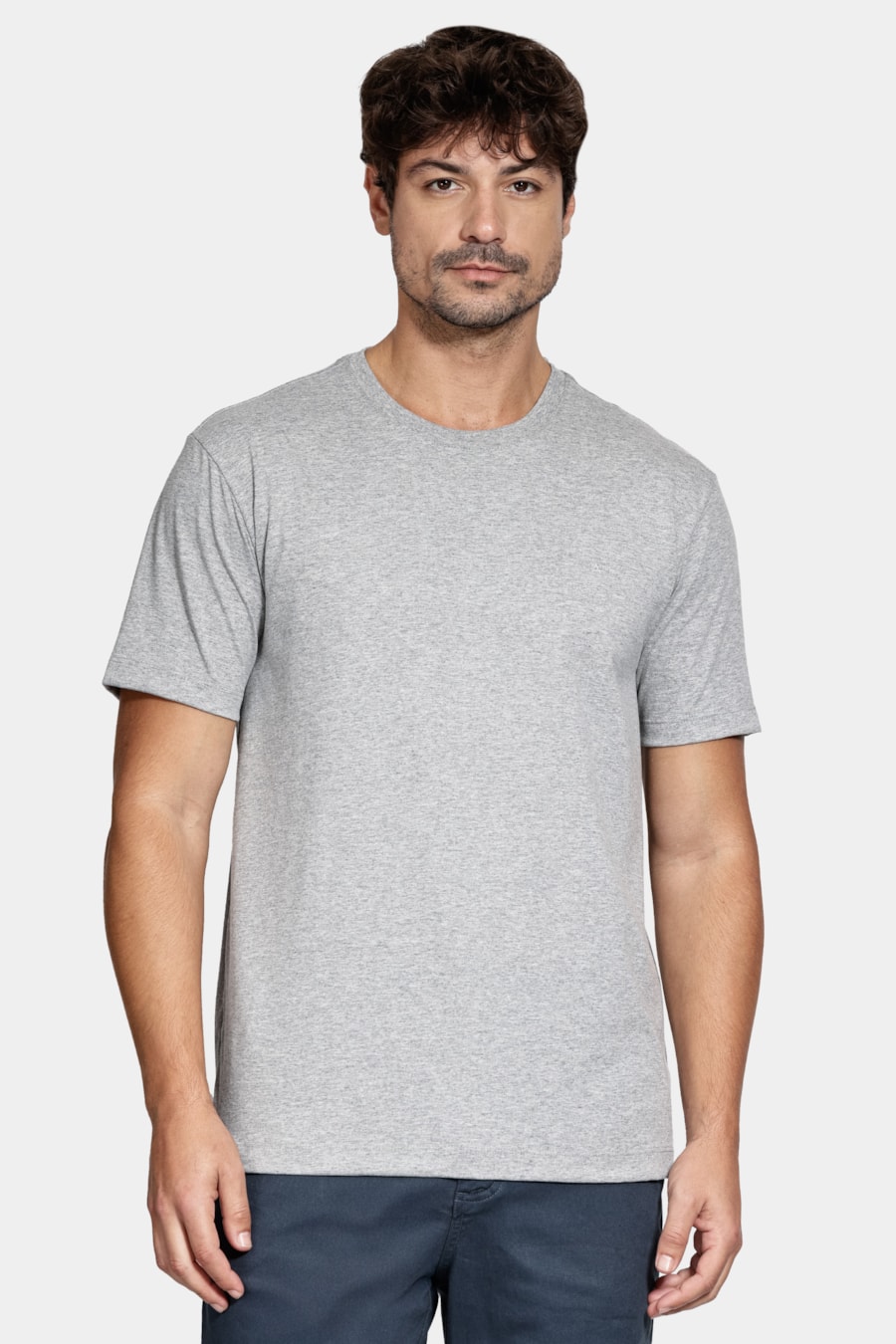 Camiseta Manga Curta Bordado Básica Cinza Mescla — foto 1 de 5