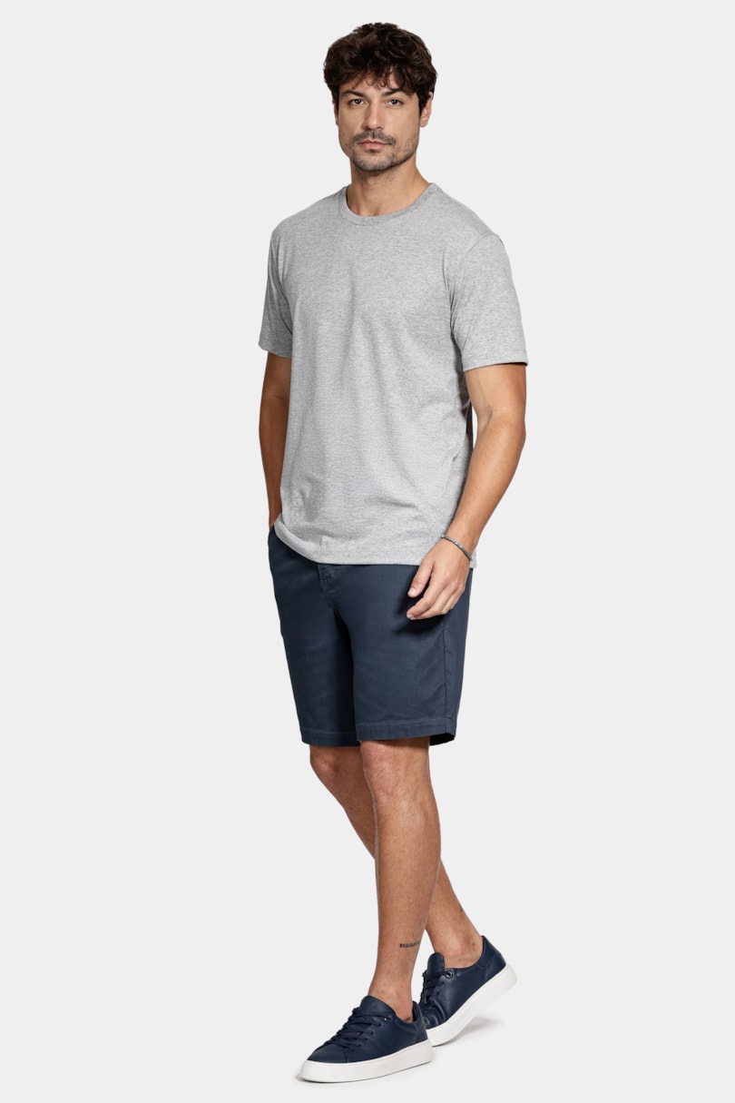 Camiseta Manga Curta Bordado Básica Cinza Mescla