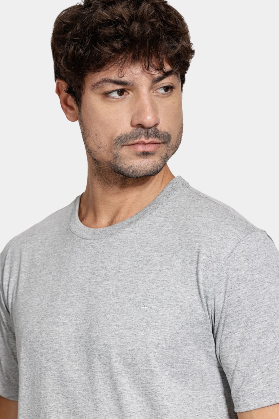 Camiseta Manga Curta Bordado Básica Cinza Mescla — foto 3 de 5