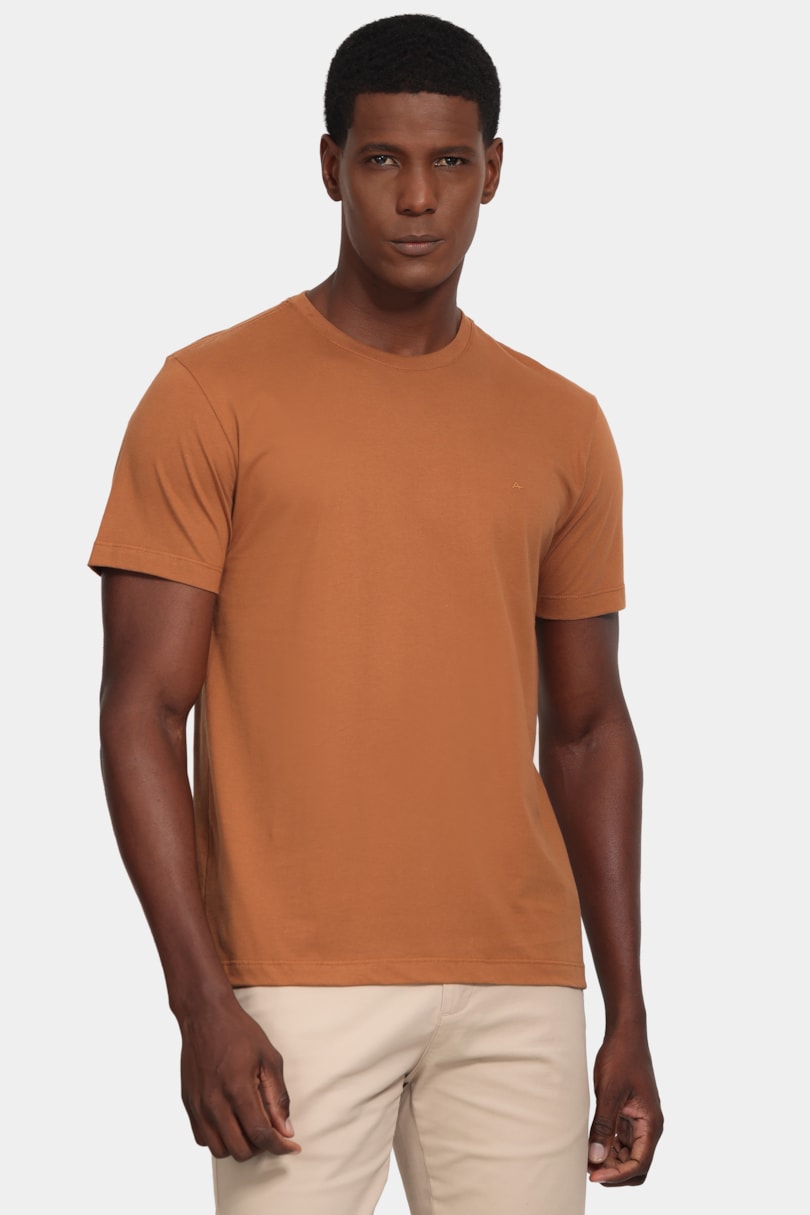 Camiseta Manga Curta Bordado Básica Madeira