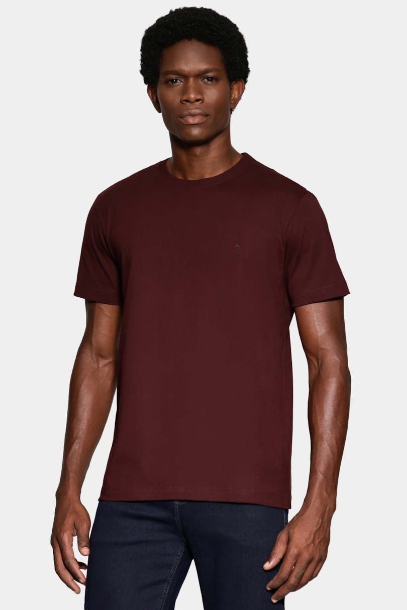 Camiseta Manga Curta Bordado Básica Marrom