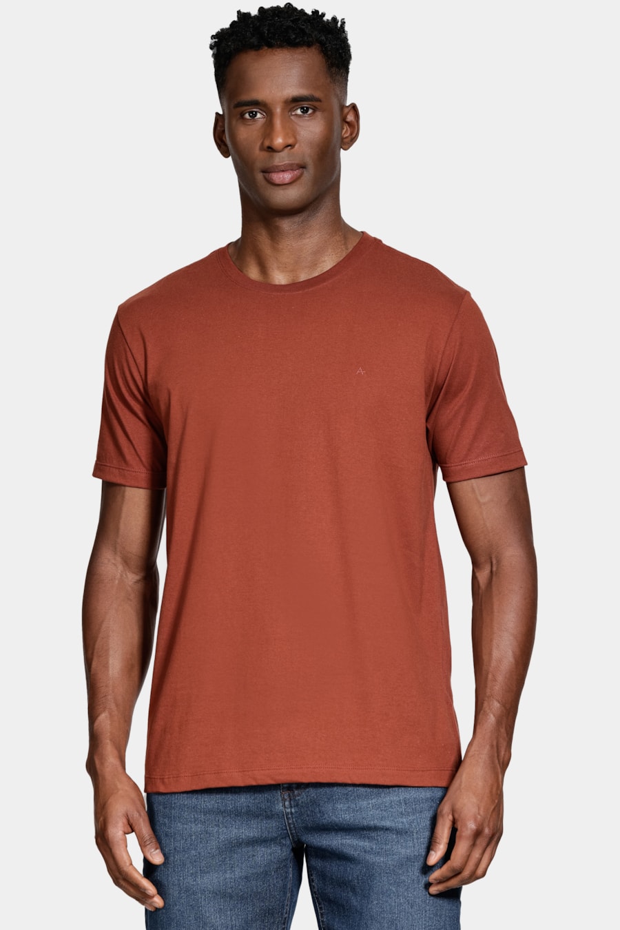 Camiseta Manga Curta Bordado Básica Tijolo — foto 1 de 5