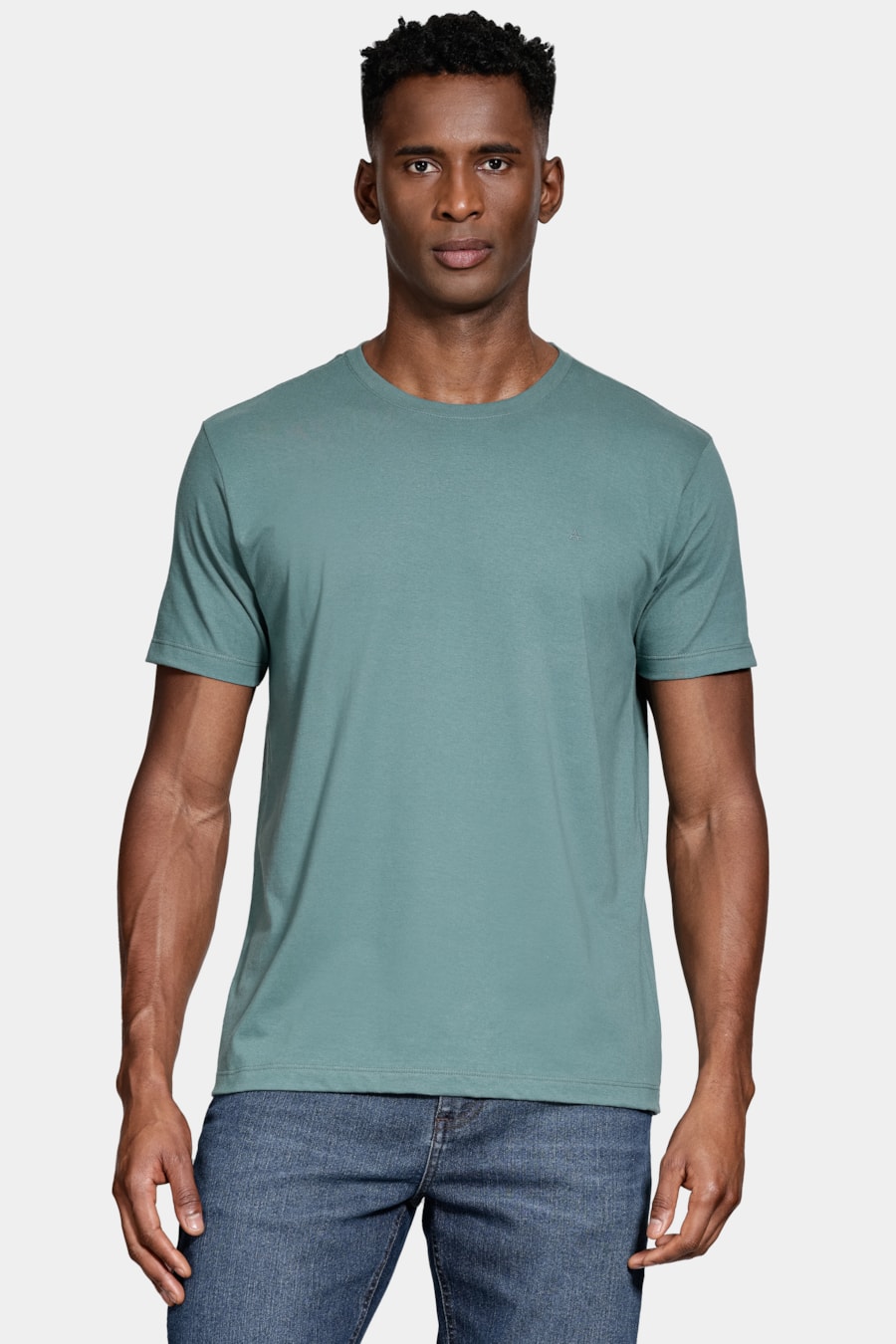 Camiseta Manga Curta Bordado Básica Verde Bandeira — foto 1 de 6