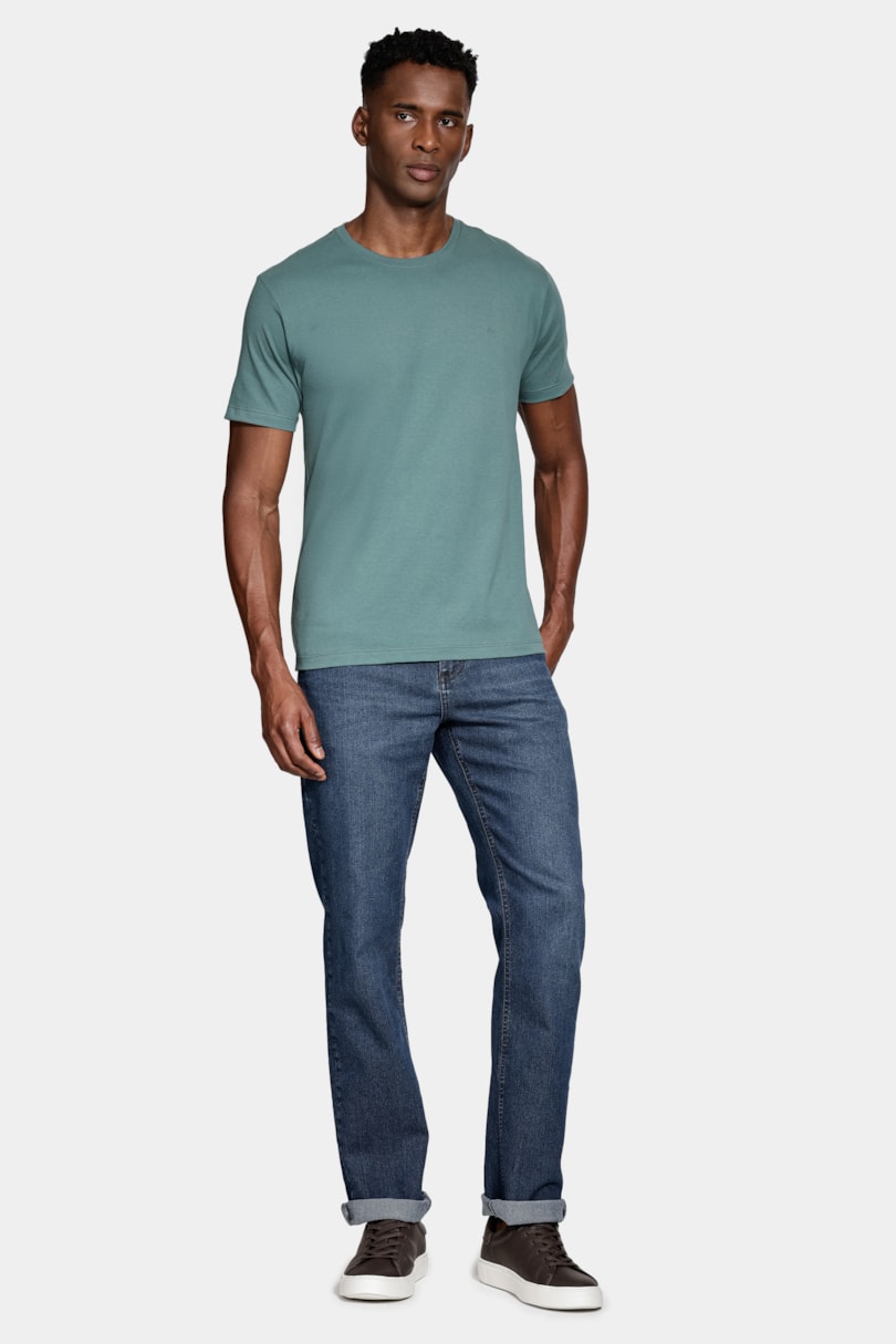 Camiseta Manga Curta Bordado Básica Verde Bandeira