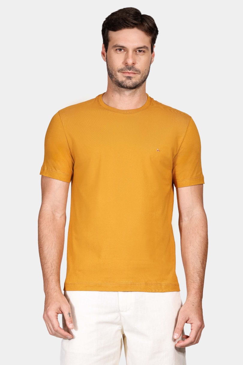 Camiseta Manga Curta Bordado Mostarda