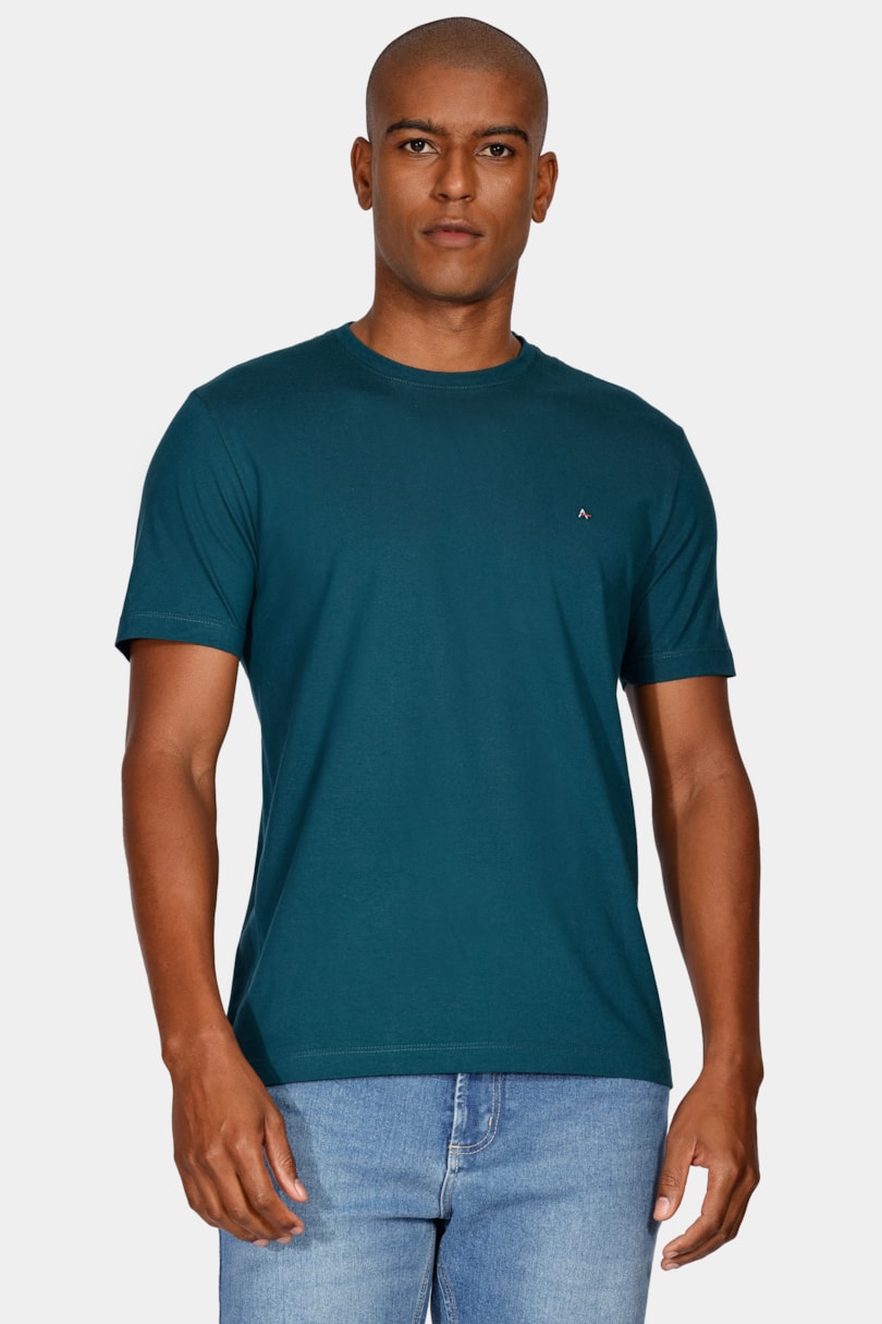 Camiseta Manga Curta Bordado Petroleo