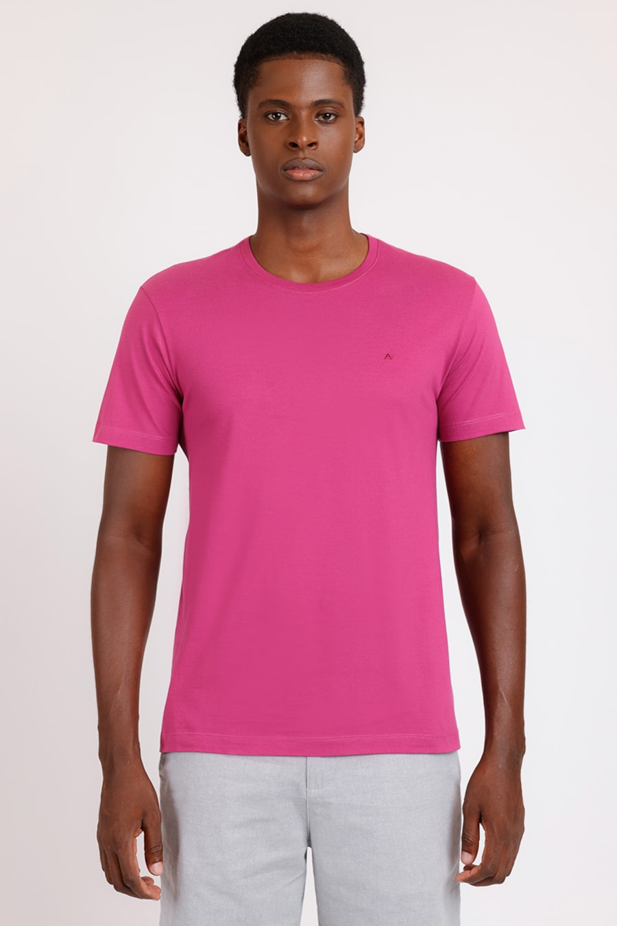 Camiseta Manga Curta Bordado Rosa Escuro — foto 1 de 4