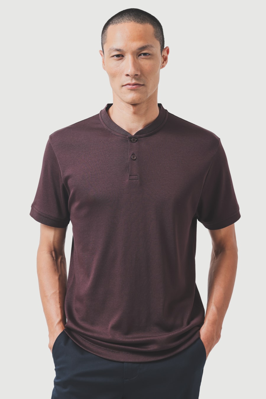 Camiseta Manga Curta Botão Rib Algodão Pima Burgundy 118 — foto 1 de 5