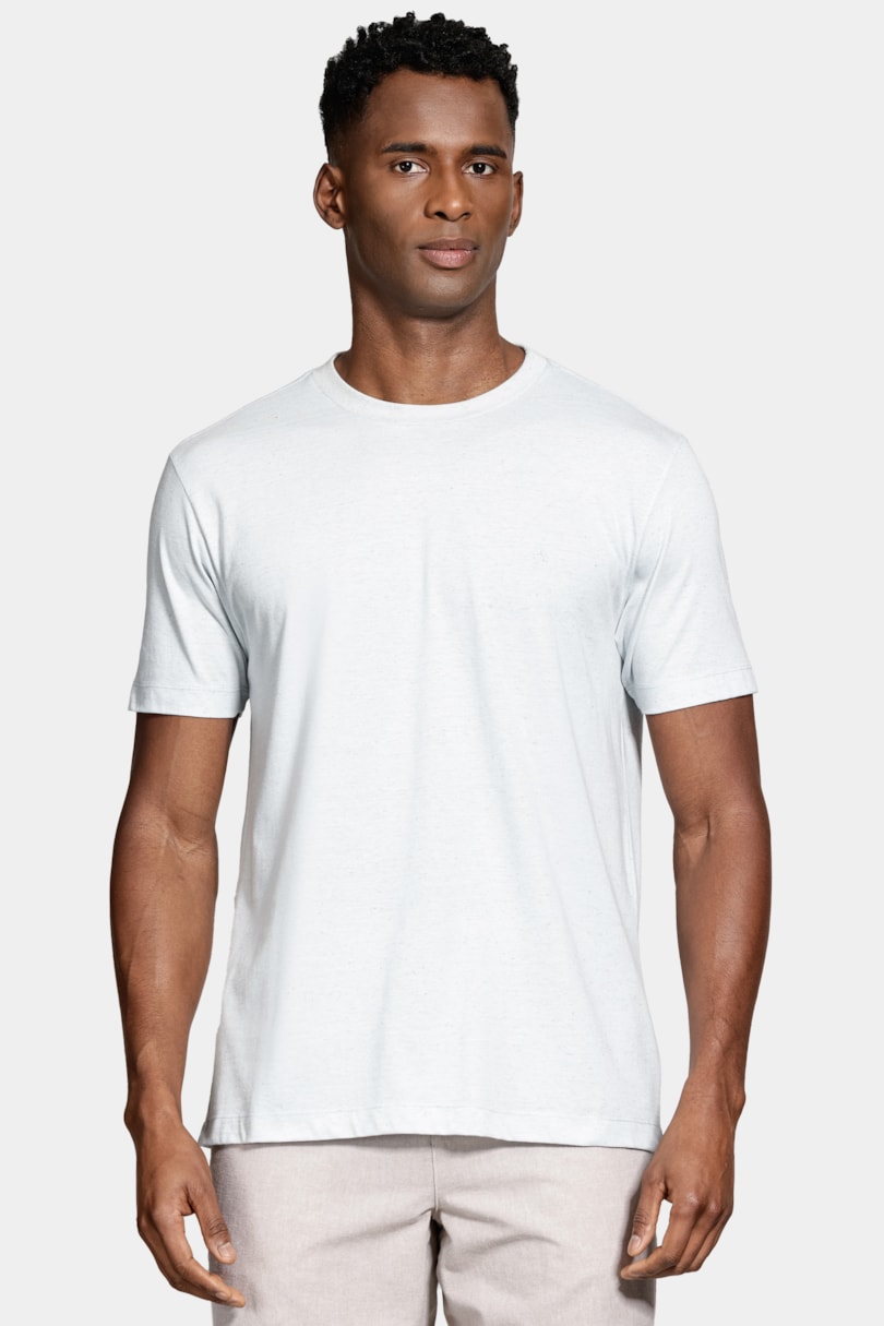 Camiseta Manga Curta Com Linho Azul Claro