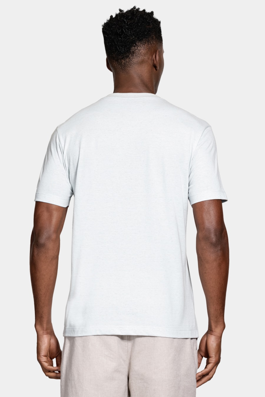 Camiseta Manga Curta Com Linho Azul Claro — foto 4 de 5