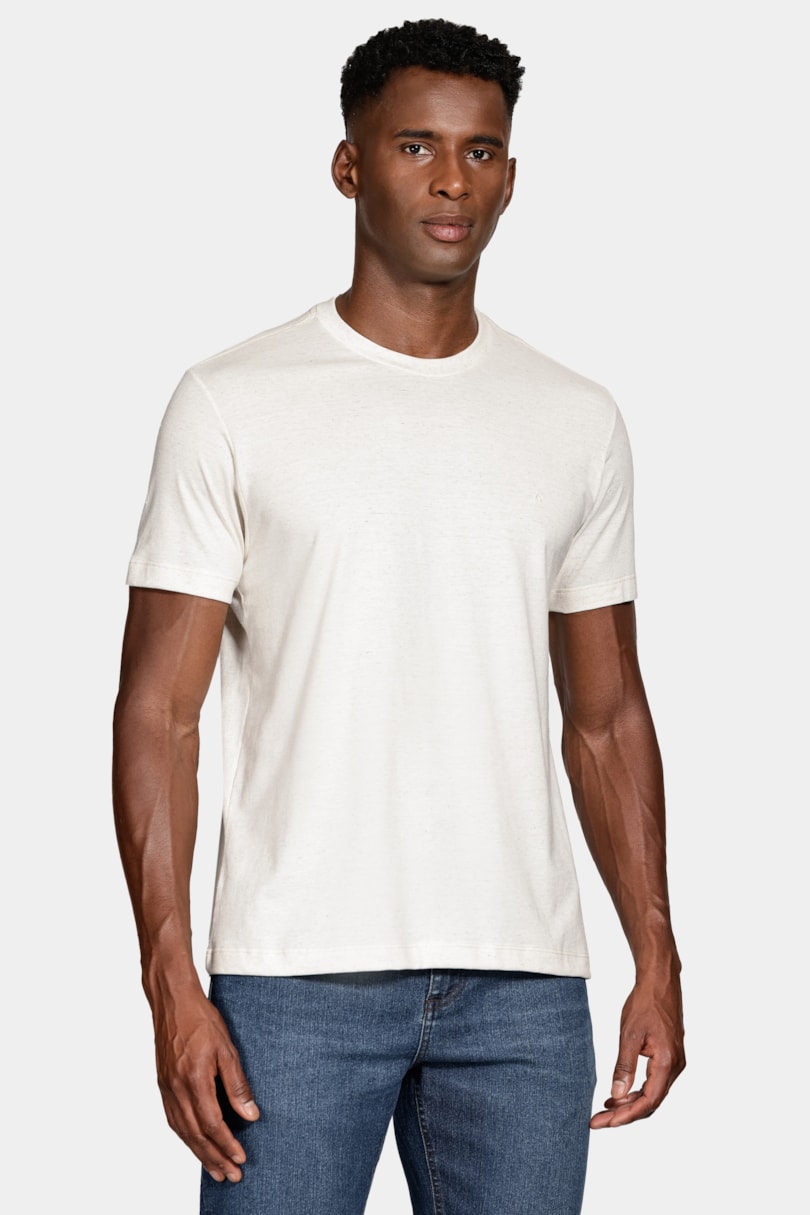 Camiseta Manga Curta Com Linho Natural