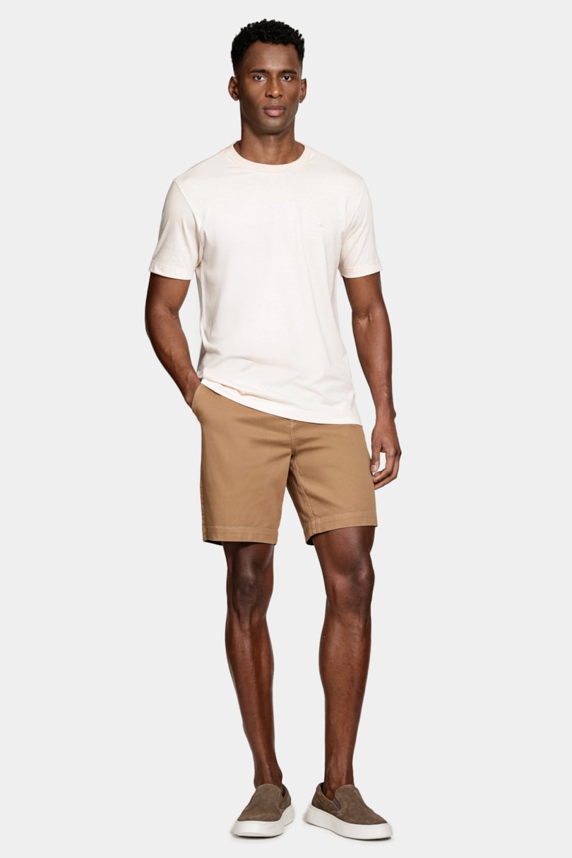 Camiseta Manga Curta Com Linho Salmao