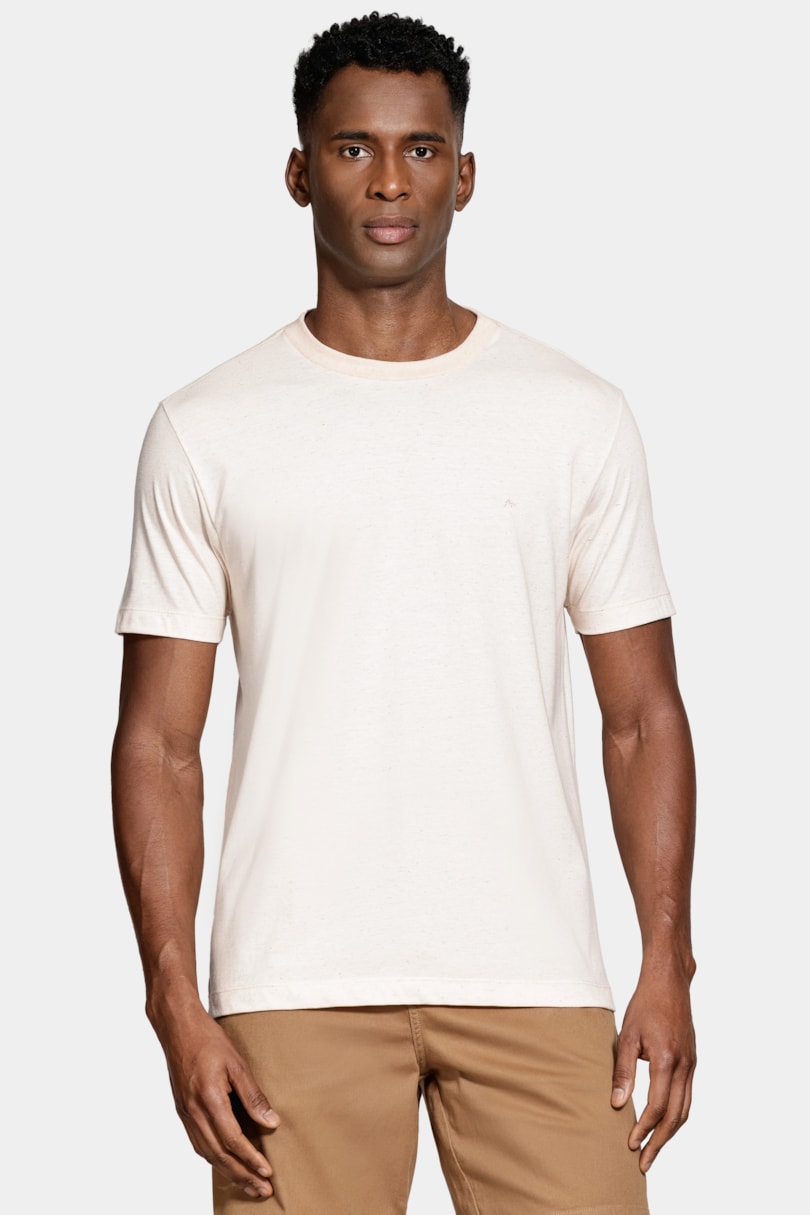 Camiseta Manga Curta Com Linho Salmao