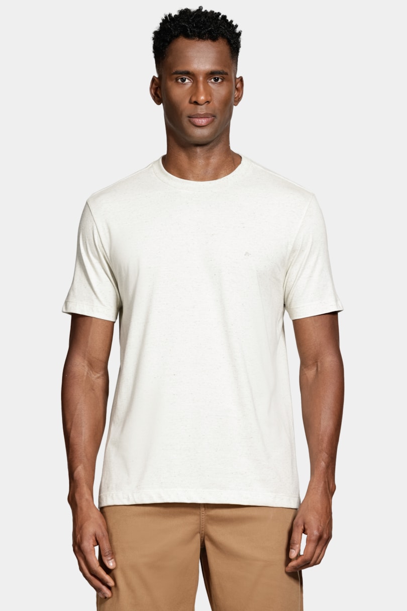 Camiseta Manga Curta Com Linho Verde Agua