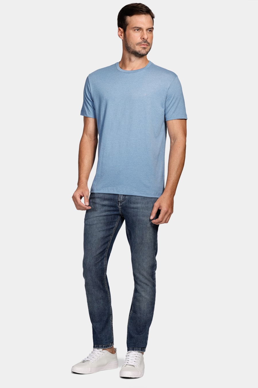 Camiseta Manga Curta Eco Lisa Azul Índigo - Grade Quebrada — foto 2 de 4