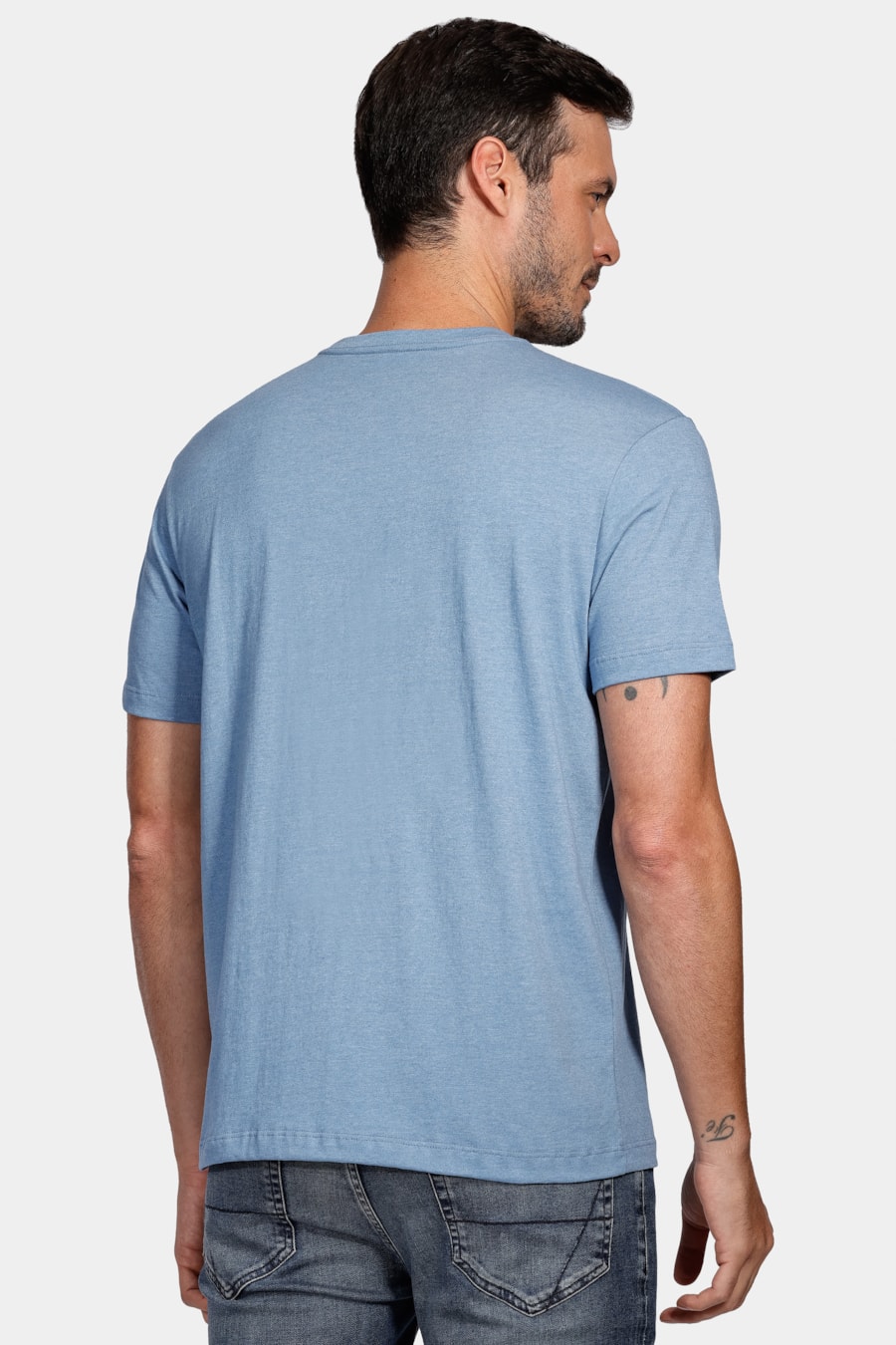 Camiseta Manga Curta Eco Lisa Azul Índigo - Grade Quebrada — foto 4 de 4