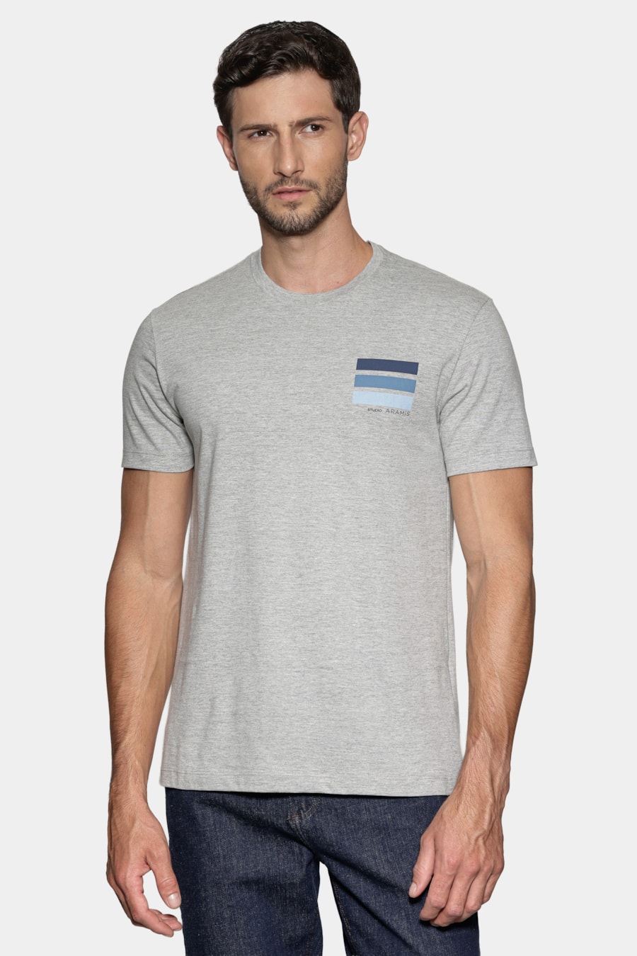 Camiseta Manga Curta Est Listras Cinza Mescla — foto 1 de 5