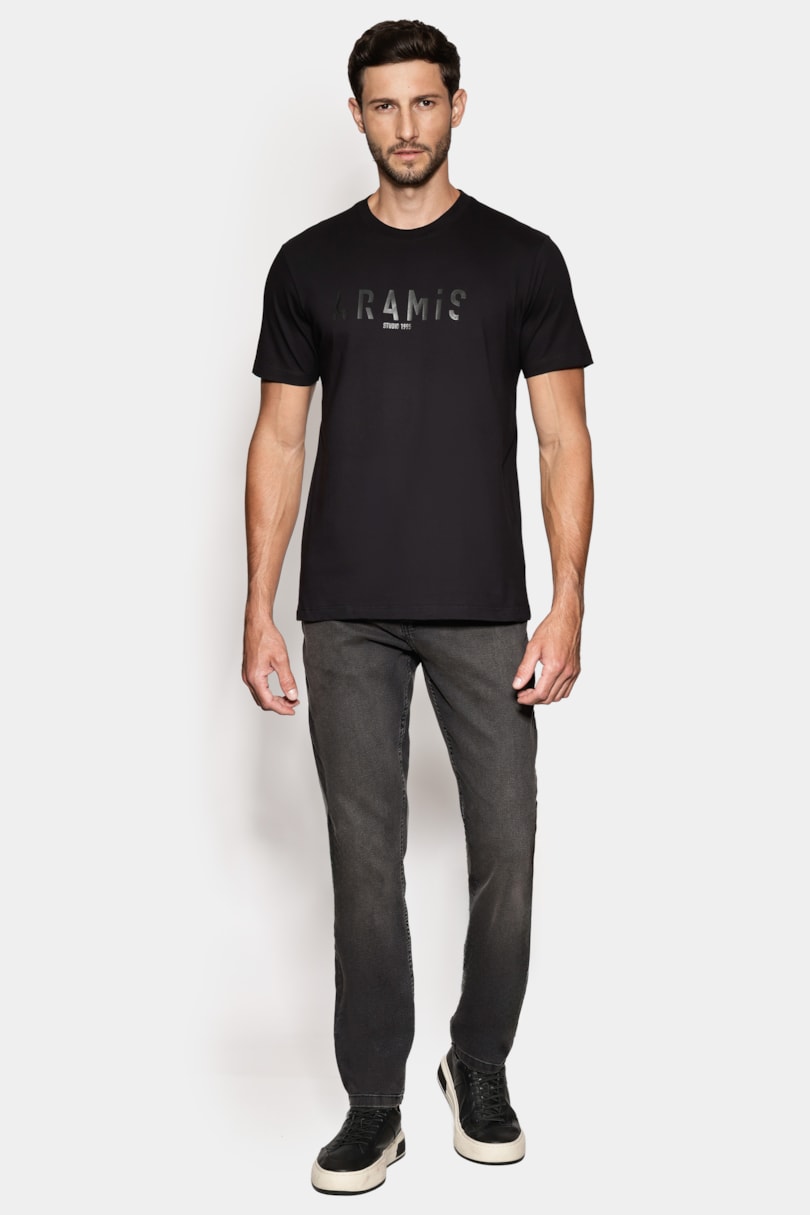 Camiseta Manga Curta Estampa Aramis Geometrico Preto