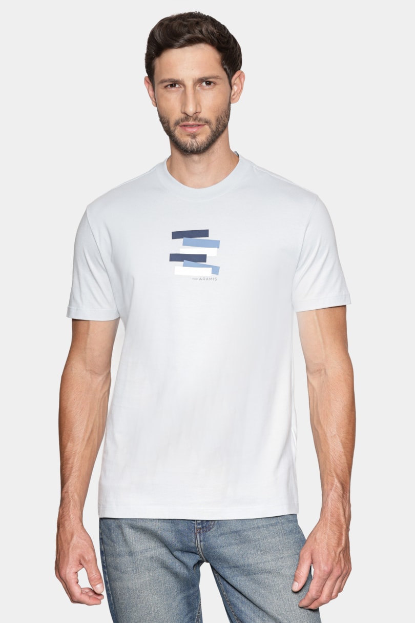 Camiseta Manga Curta Estampa Faixas Azul Claro 117