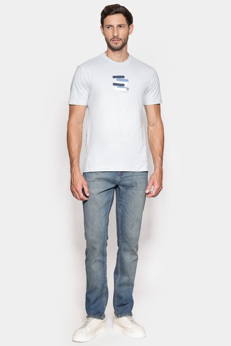 Camiseta Manga Curta Estampa Faixas Azul Claro 117