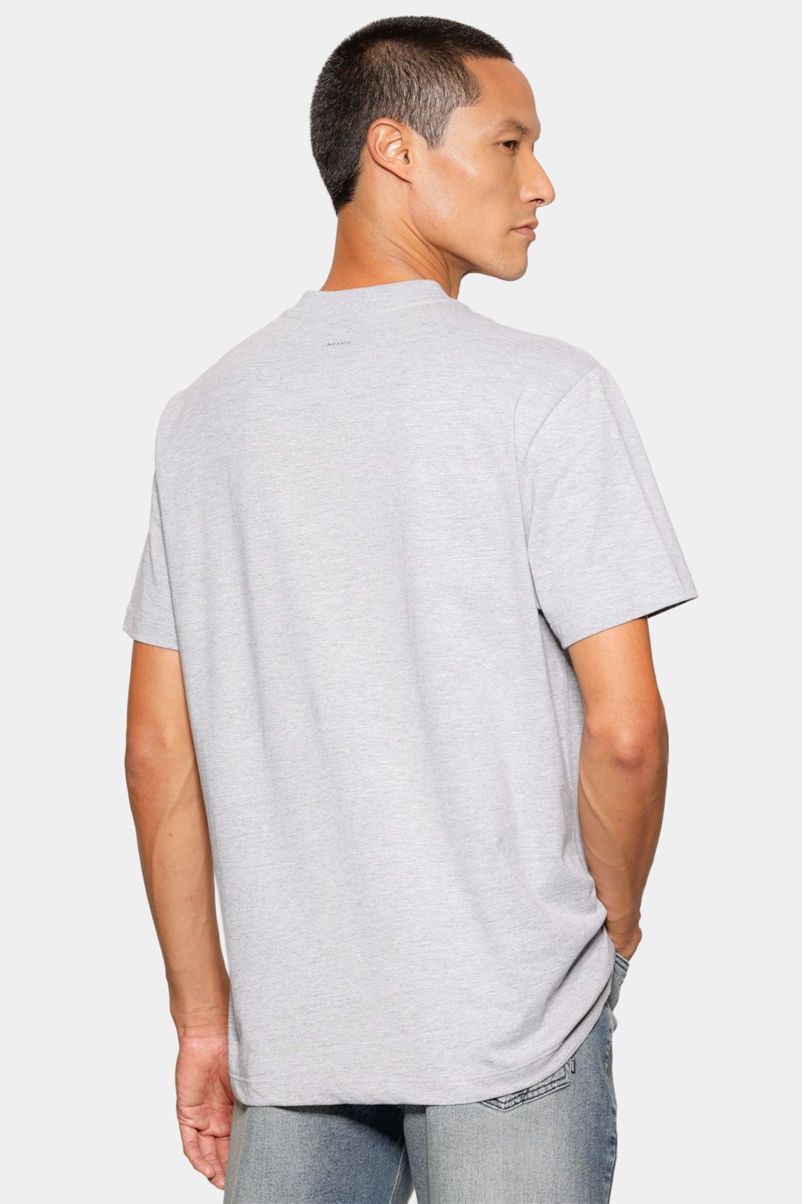 Camiseta Manga Curta Estampa Faixas Cinza Mescla — foto 4 de 5