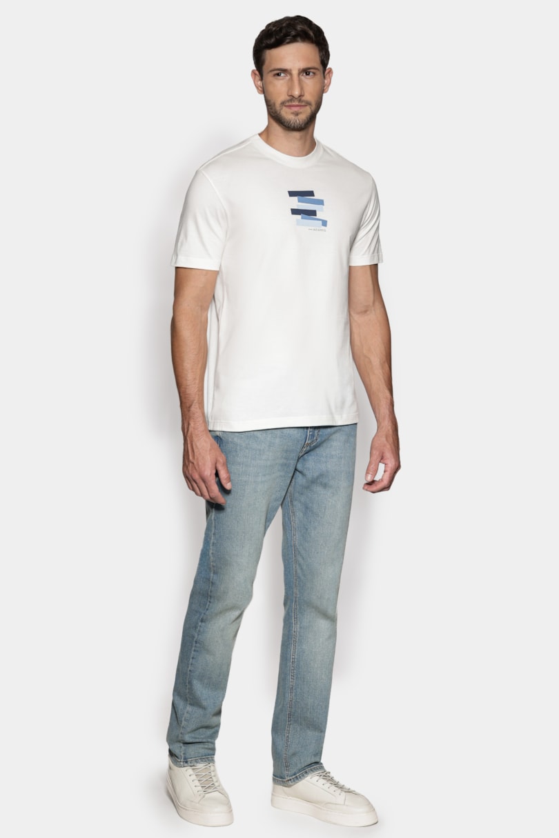 Camiseta Manga Curta Estampa Faixas Off White