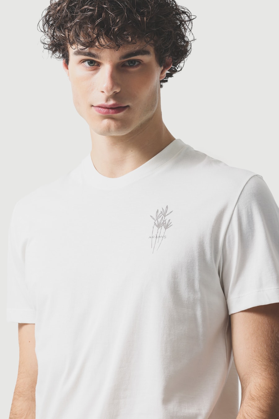 Camiseta Manga Curta Estampa Folha Off White — foto 3 de 5