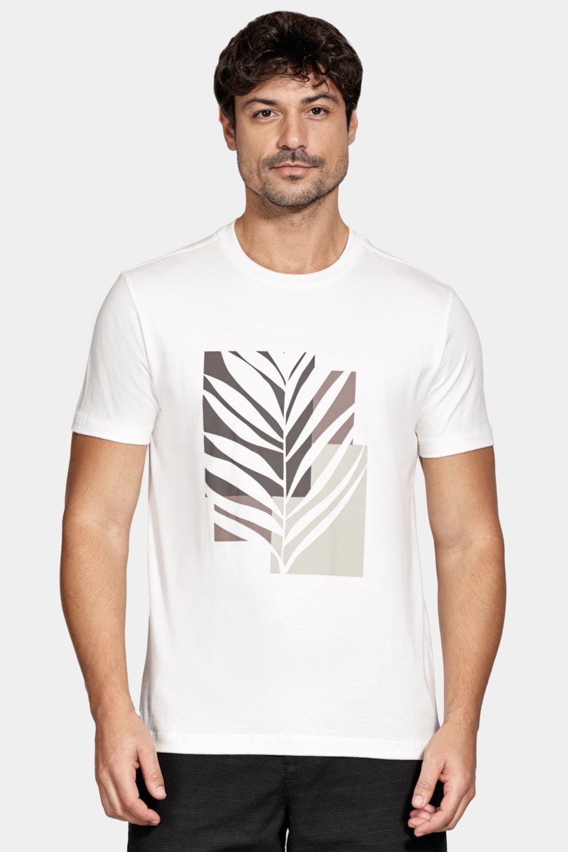 Camiseta Manga Curta Estampa Folhagem Off White