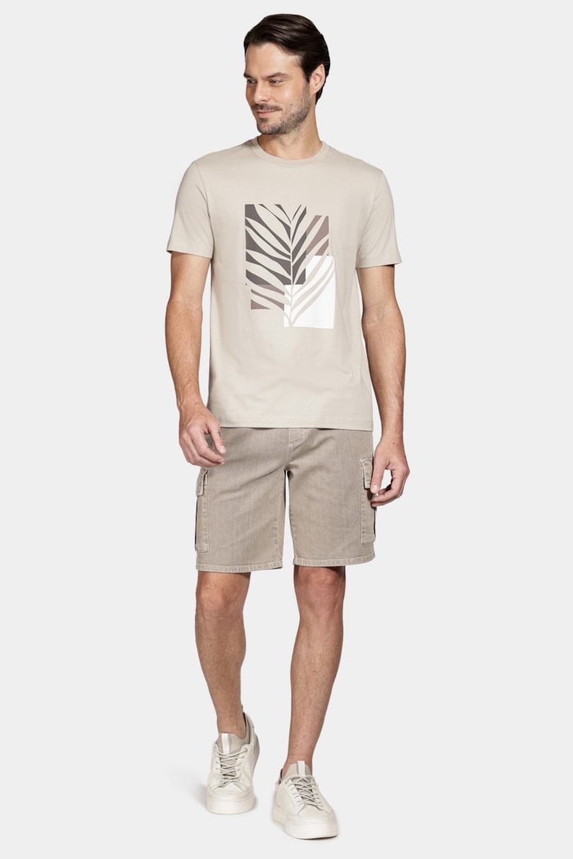 Camiseta Manga Curta Estampa Folhagem Palha 116