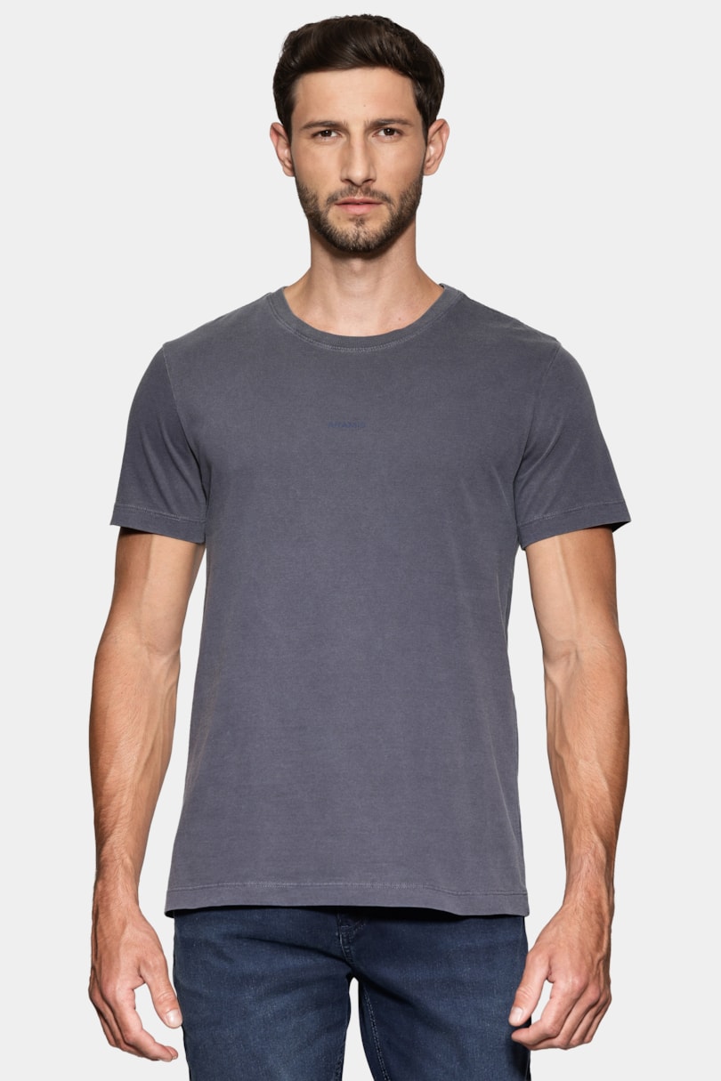 Camiseta Manga Curta Estampa Frente Lavada Navy