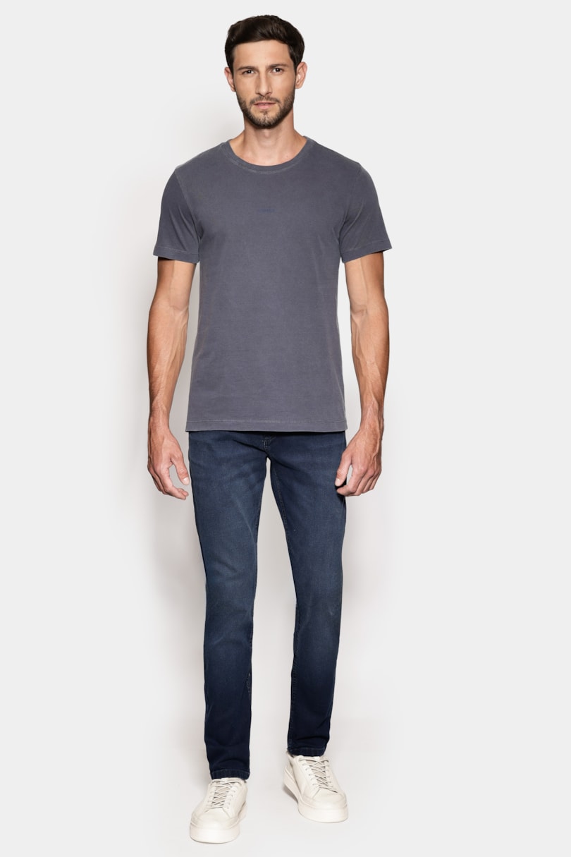 Camiseta Manga Curta Estampa Frente Lavada Navy