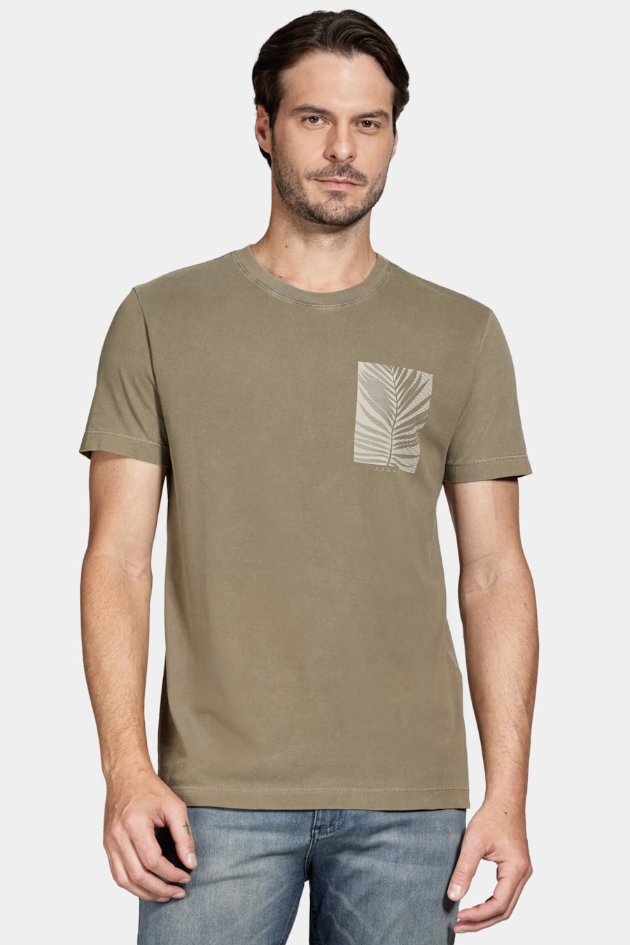 Camiseta Manga Curta Folha Listra Oliva 116 — foto 1 de 5
