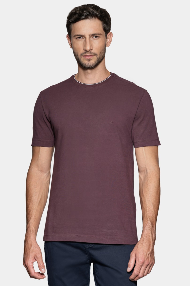 Camiseta Manga Curta Friso Gola Marrom