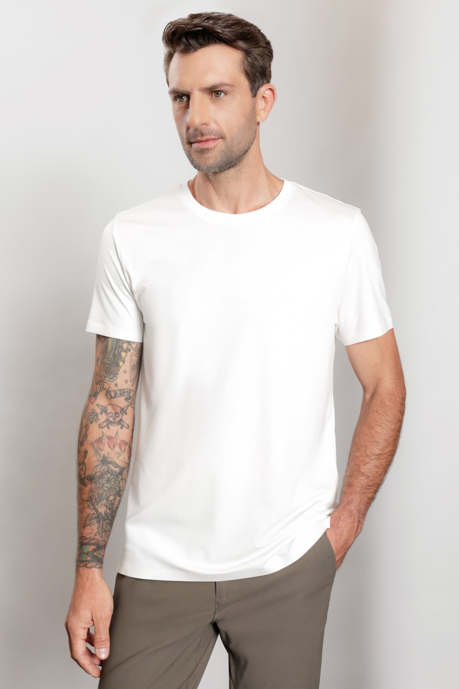 Camiseta Manga Curta Fusionada Off White — foto 1 de 6