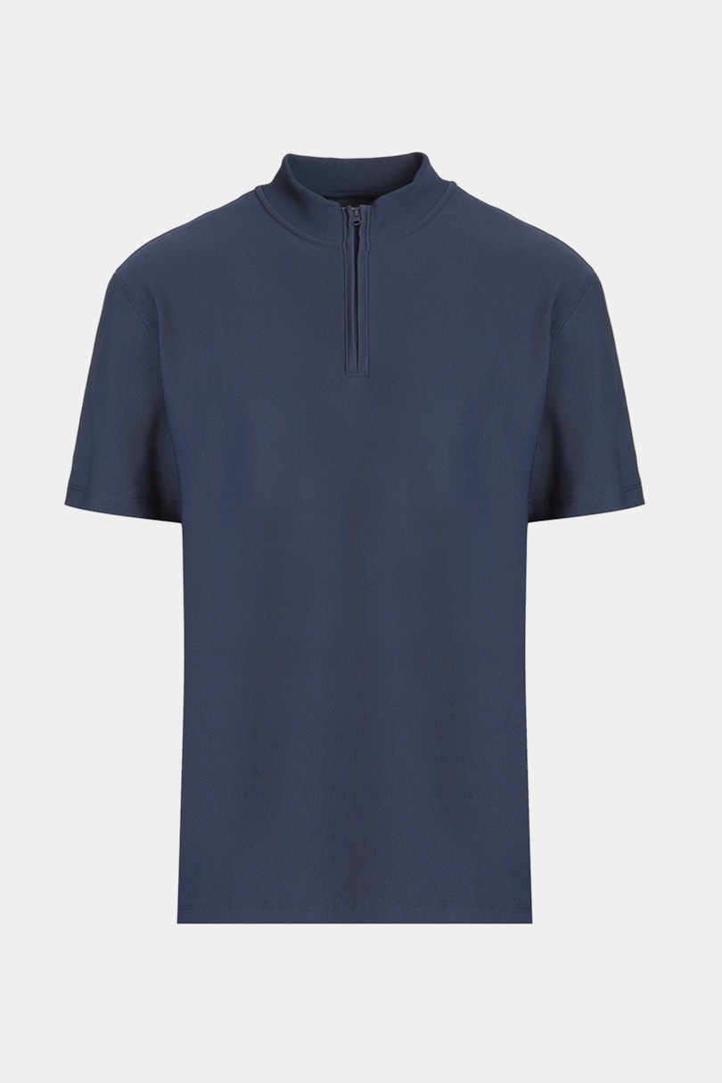 Camiseta Manga Curta Gola Alta Com Zíper Marinho