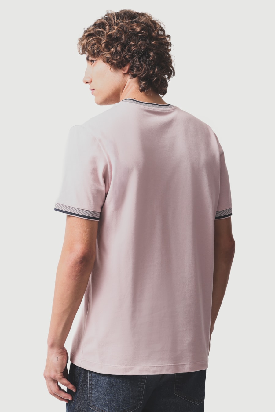 Camiseta Manga Curta Gola Com Frisos Rosa Seco 116 — foto 4 de 5